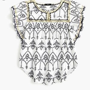 JCREW embroidered flutter top NWT Small